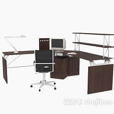 辦公桌 辦公用具組合3d模型下載